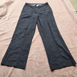 Sundance Andover Wide Leg Pants Women 4 P Petite Black stripe linen lagenlook